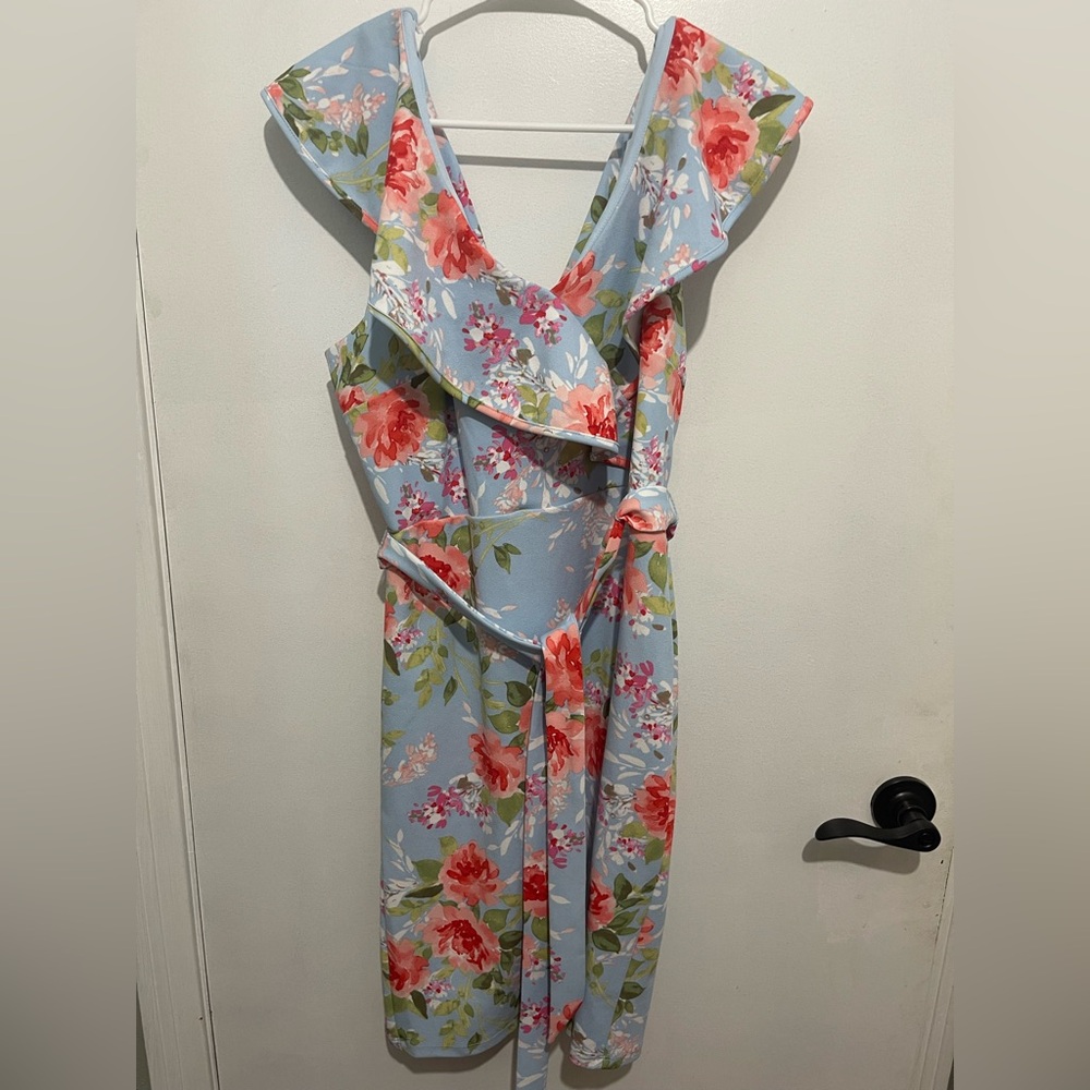 Floral Blue Wrap Dress